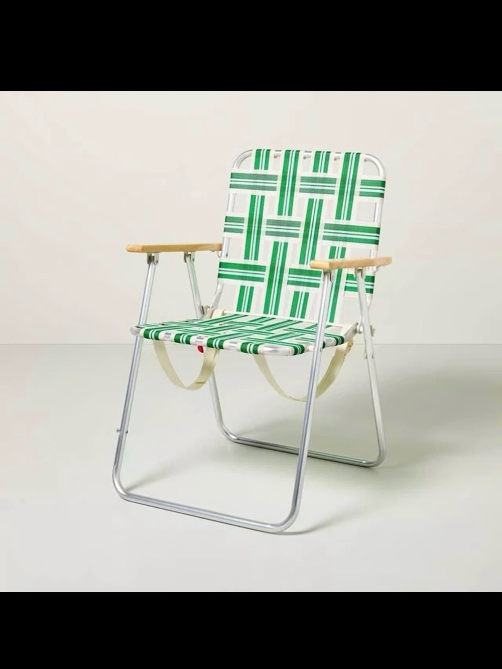 Hearth & Hand Green and White Woven Outdoor Folding Chair